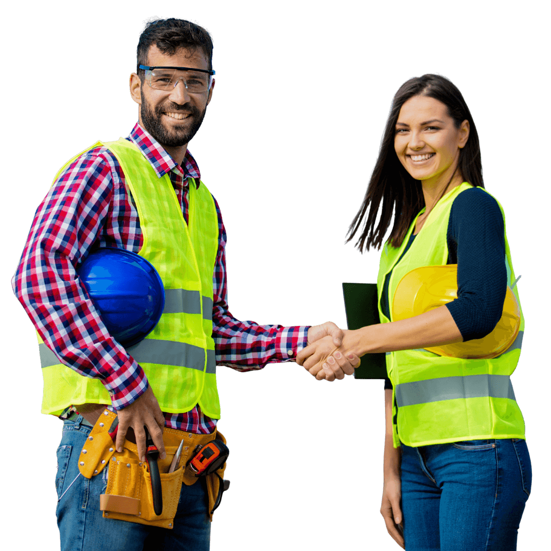 two siteconnect health and safety partners shake hands wearing construction ppe