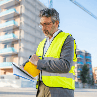 WorkSafe NZ inspection checklist being reviewed by a WorkSafe NZ inspector wearing a high-visibility vest and holding a clipboard onsite