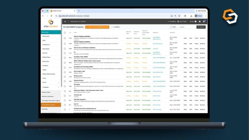 SWMS templates in SiteConnect