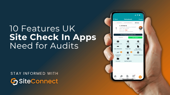 Mobile dashboard of UK construction health and safety management software used for site audits, inspections and workforce management.