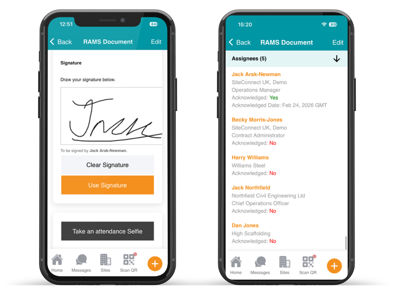SiteConnect digital sign-off and signatures