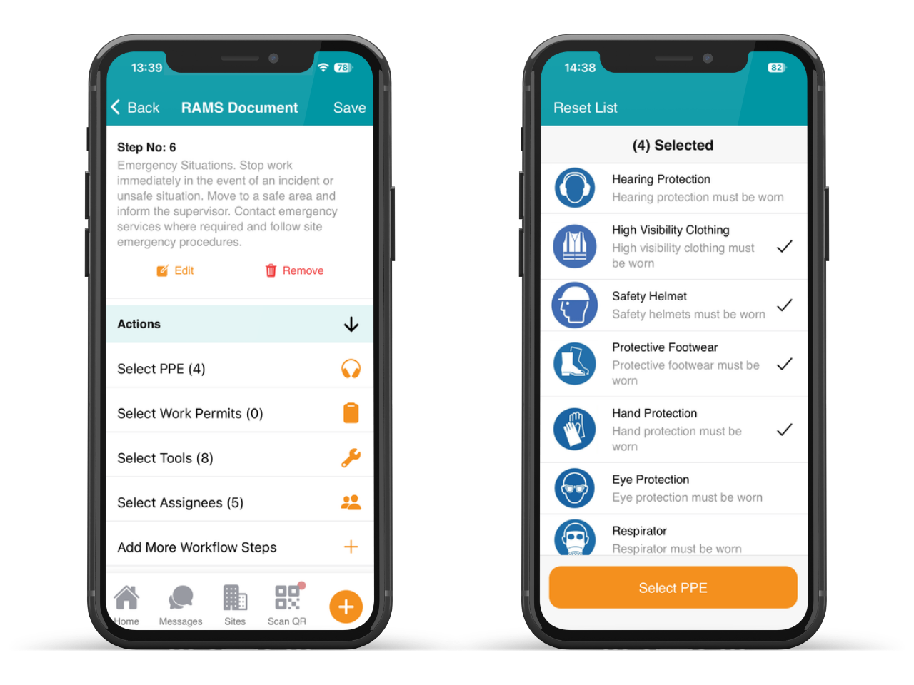 SiteConnect PPE, tools and work permits assigned to RAMS steps