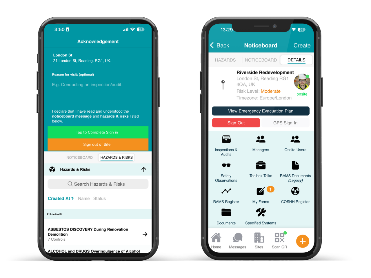 SiteConnect site induction and hazard acknowledgement on mobile app