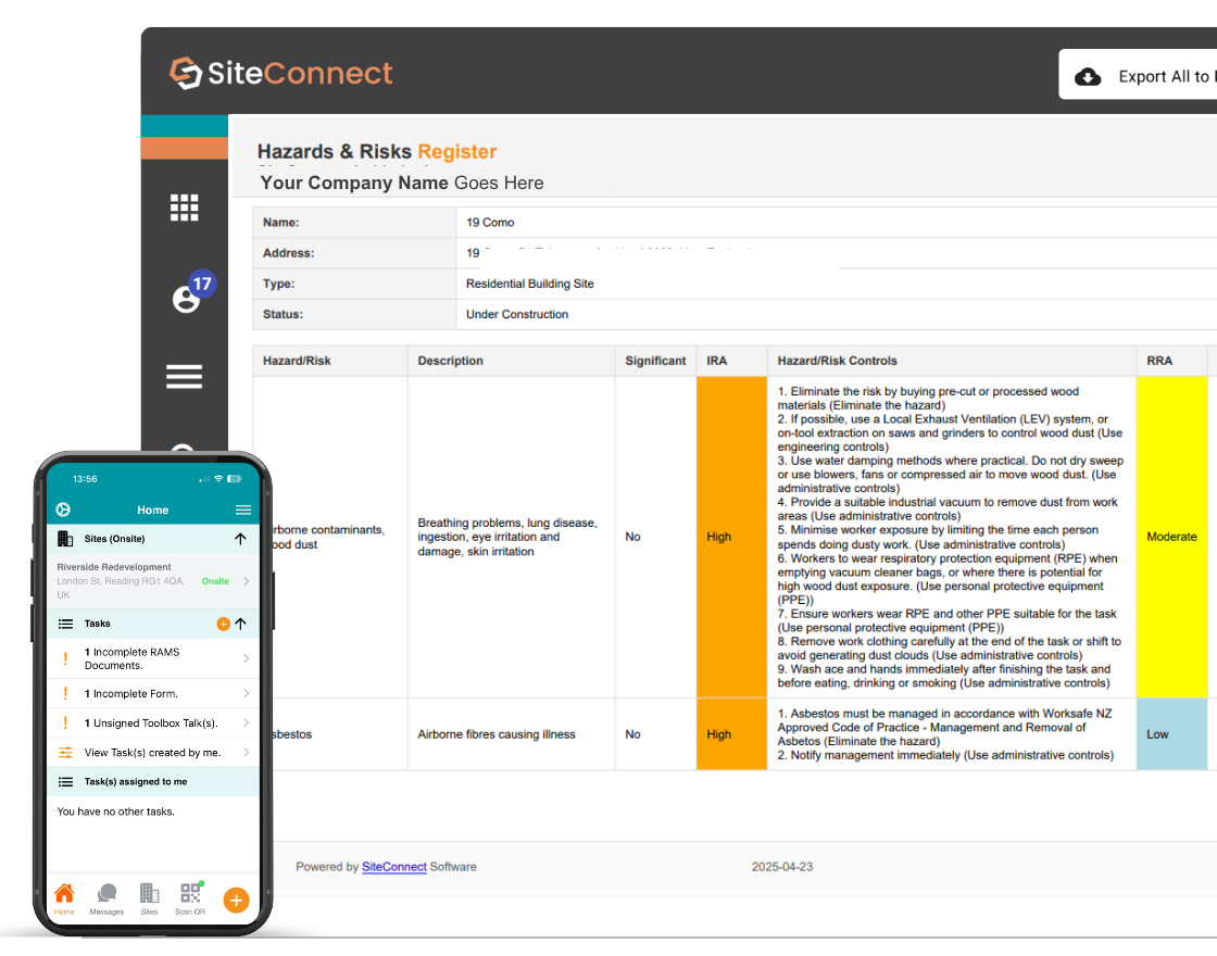 SiteConnect SWMS document with digital signature on mobile app