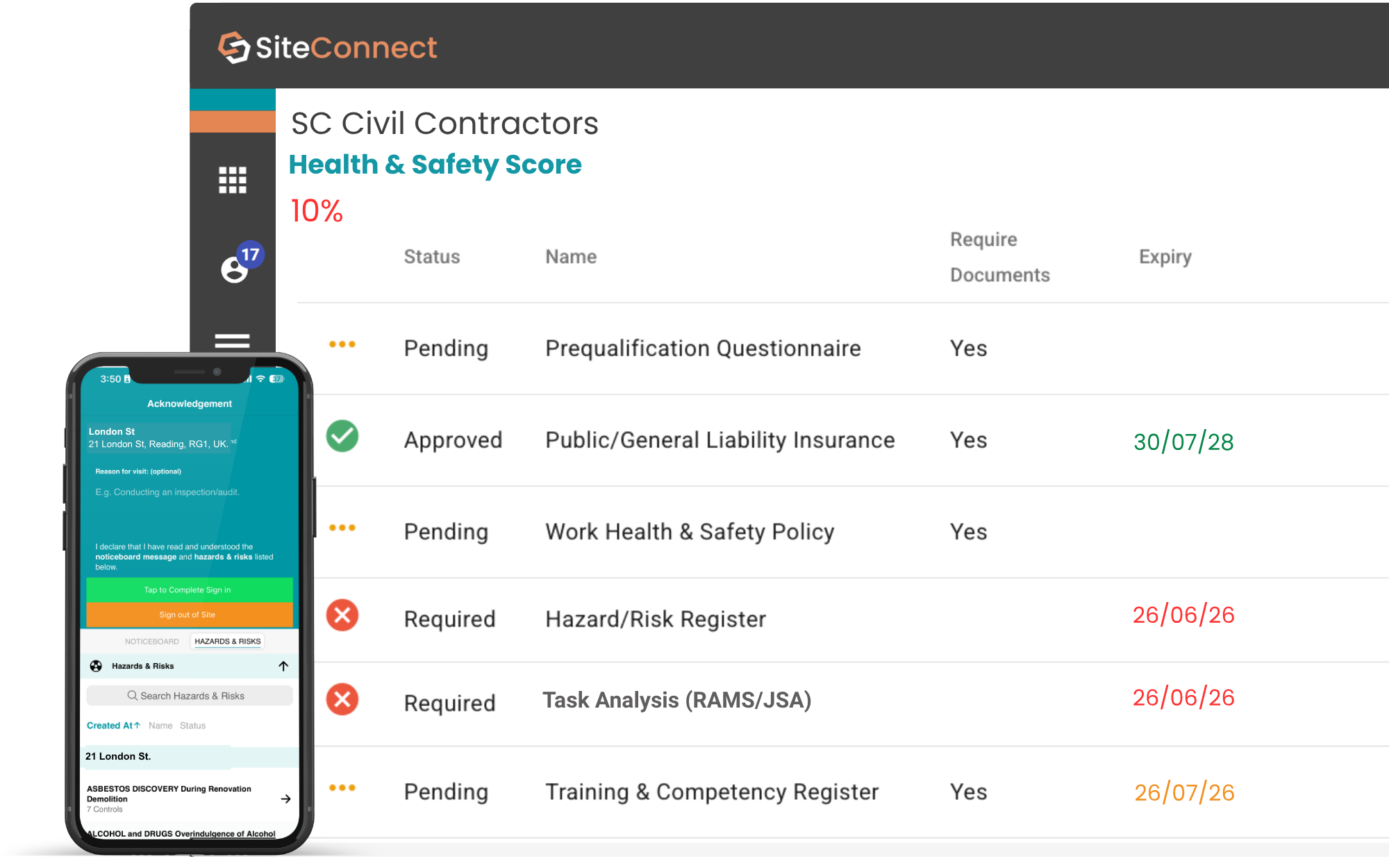 Site induction and contractor management in SiteConnect
