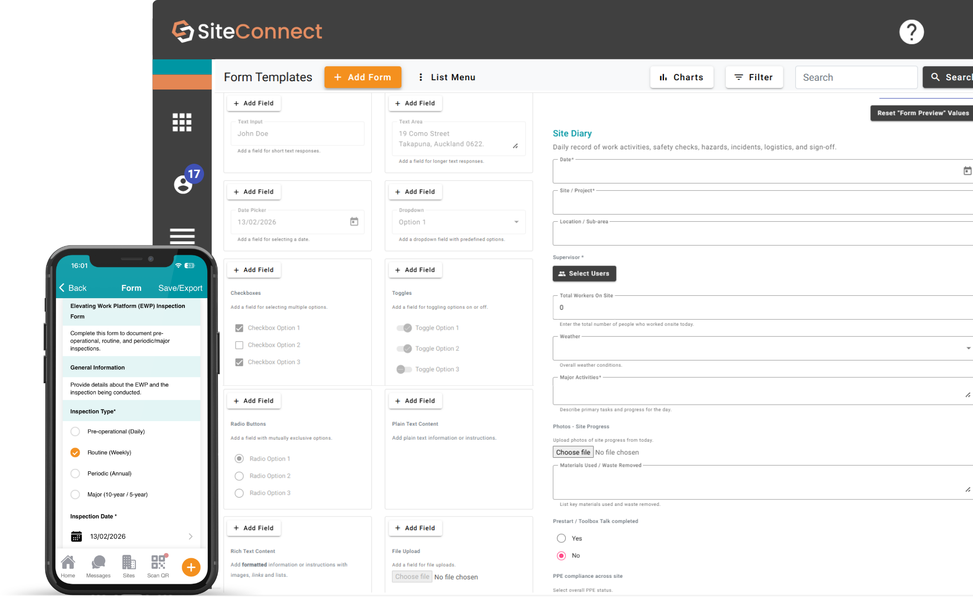 Inspections and digital forms in SiteConnect construction safety software