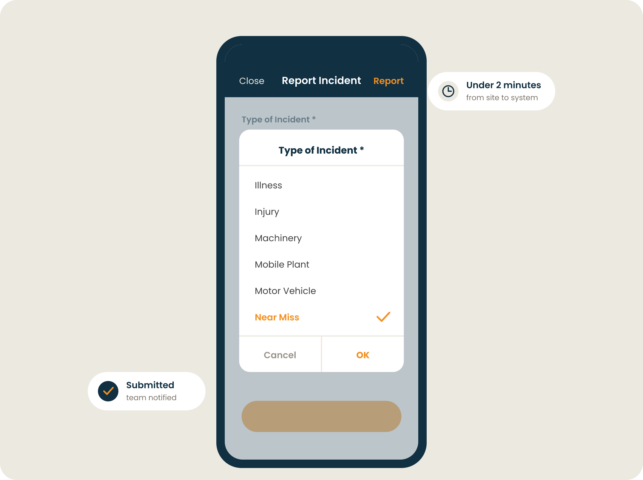 Reporting a near miss in the SiteConnect mobile app in under two minutes