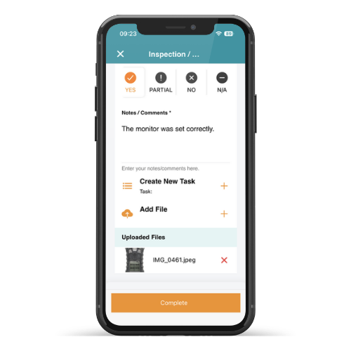Digital site inspection form completed on a mobile phone