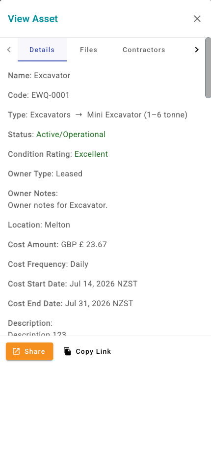 SiteConnect mobile app — view asset